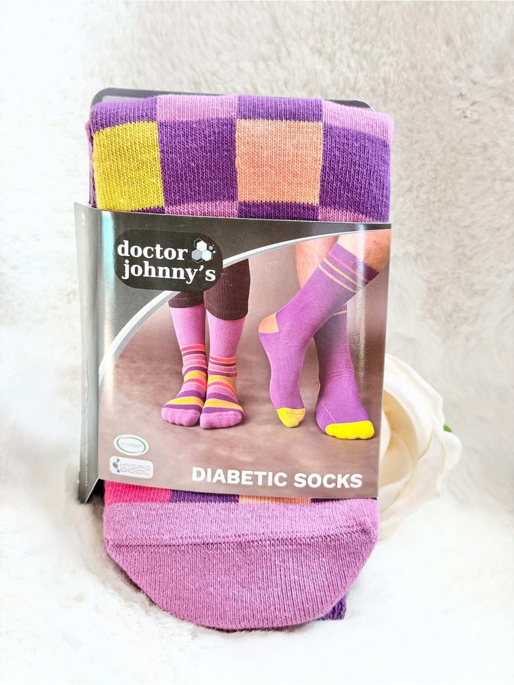 Doctor Johnny's Purple multi color checked Diabetic Socks - Cushioned Comfort.